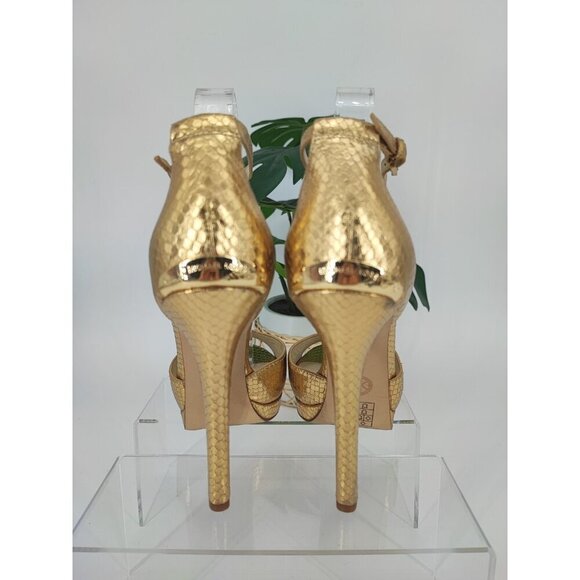 Michael Kors Women's Brenna Metallic Gold High Heel Sandals Size 8M US - Picture 3 of 9